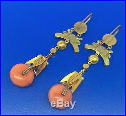 C. 1900s Victorian Coral, Pearl, and Diamond Yellow Gold Necklace & Earrings Set