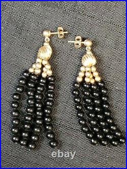 CARLA Jet Black Onyx Pearl & 14K Yellow Gold Bead Necklace & Post Earrings Set