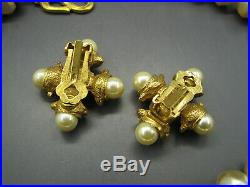CATHERINE PREVOST Vtg Necklace/Pendant/Earrings Set FAUX PEARL 18K GOLD PLATE