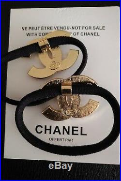 CHANEL Beaute Gift set of 2 Black /White Gold tone with faux pearls Hair Tie