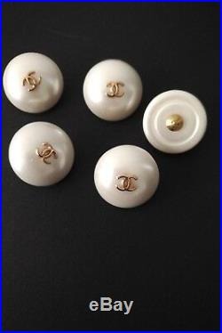 CHANEL Set of 10 Domed Pearl Buttons with gold Tone logo