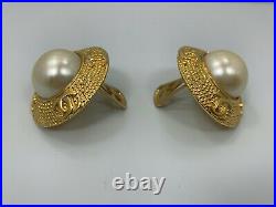 CHANEL Vintage Faux Pearl Earrings withGold Settings