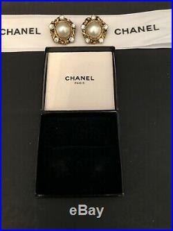 CHANEL Vintage Large Pearl & Crystal Earrings set in Antique Baroque Gold Trim