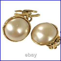 CHANEL earrings dangle pearl vintage gold 94A stamp set of 2