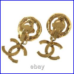 CHANEL earrings dangle pearl vintage gold 94A stamp set of 2