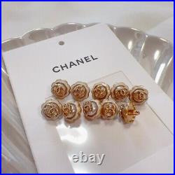 CHANEL vintage buttons 10 piece set Pearl / Gold Flower 10mm From Japan