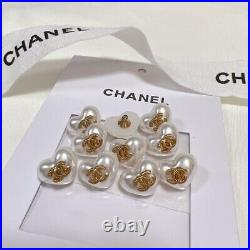 CHANEL vintage buttons 10 piece set Pearl / Gold Heart 12mm From Japan