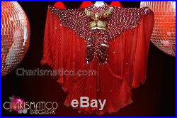 CHARISMATICO Gold Bead Accented Red Sequin Pleated Organza Wing Costume Set