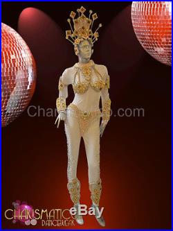 CHARISMATICO Nude toned Diva samba costume set with amber and pearl accents