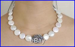 CHARMING BAROQUE PEARL MOONSTONE SILVER NECKLACE & 14K GOLD EARRINGS SET