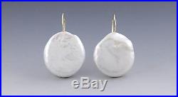 CHARMING BAROQUE PEARL MOONSTONE SILVER NECKLACE & 14K GOLD EARRINGS SET