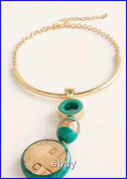 CHICO'S NWT JANE collar green gold pendant necklace bracelet earrings drop set