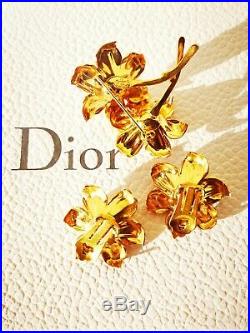 CHRISTIAN DIOR 1964 GROSSE Germany Faux Pearls Gold Plated Flowers Demi-Parure