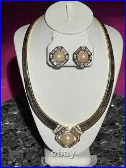 CHRISTIAN DIOR Necklace & Earrings Set with Faux Pearls & Crystal Baguettes