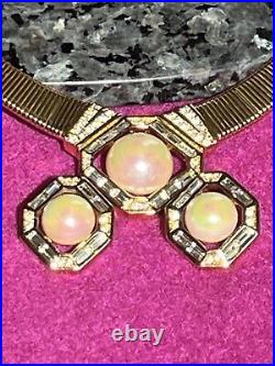 CHRISTIAN DIOR Necklace & Earrings Set with Faux Pearls & Crystal Baguettes