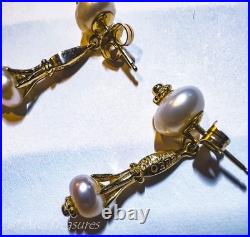 CLEO 1992 Dangle Pearl Earrings set in 14k Yellow Gold