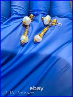 CLEO 1992 Dangle Pearl Earrings set in 14k Yellow Gold