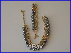 COACH Gold Plate Chain Faux Pearl NECKLACE, BRACELET. Set. Cotton paper bags