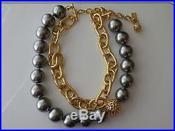 COACH Gold Plate Chain Faux Pearl NECKLACE, BRACELET. Set. Cotton paper bags