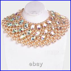 COUTURE Statement Gold Pearl Crystal Shoulder Bib Necklace Set By Rocks Boutique