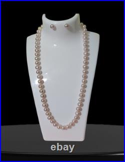 CP Pearl Necklace & Stud Earrings Jewelry Set 14K Gold Clasp Round Light Pink x3