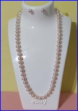 CP Pearl Necklace & Stud Earrings Jewelry Set 14K Gold Clasp Round Light Pink x3