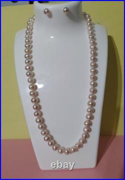 CP Pearl Necklace & Stud Earrings Jewelry Set 14K Gold Clasp Round Light Pink x3