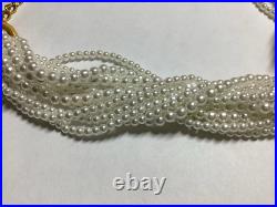 CRAFT Brand 12 Str. White Faux Pearl Gold Tone Flower Necklace & Earrings Set