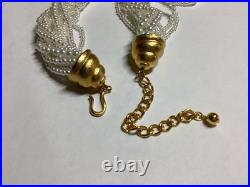 CRAFT Brand 12 Str. White Faux Pearl Gold Tone Flower Necklace & Earrings Set