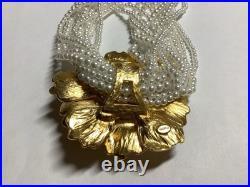 CRAFT Brand 12 Str. White Faux Pearl Gold Tone Flower Necklace & Earrings Set