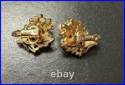 CROWN TRIFARI Gold Tone Faux Pearl Rhinestone LEAVES Earrings & Brooch Pin Set