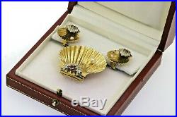 Cartier retro 40s 14K gold/Platinum 1.70CTW diamond/ruby/pearl shell jewelry set