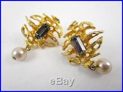 Castlecliff Pearl Gold Tone Brutalist Topaz Crystal Necklace And Earrings