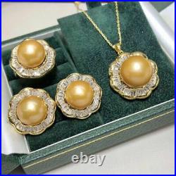 Certified Natural Gold Pearl 18K Gold Plated Earrings Pendant Ring Set Gift