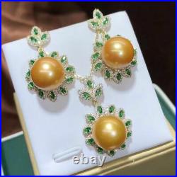 Certified Natural Gold Pearl 925 Sterling Silver Inlay Earrings Pendant Set Gift