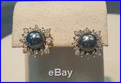 Certified Tahitian Pearl & Diamond Necklace & Earrings Set 2.60ctw 14K Gold