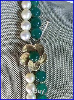 Chalcedony Quartz Cultured Pearl Necklace & Bracelet Set with Fancy 14K Clasps