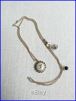 Chanel Gold Green Crystal Round Pearl Earrings+necklace Set