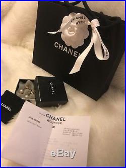 Chanel Pearl & Leaf Drop Earrings Studs Gold Coloured FULL SET WITH RECEIPT