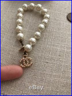 Chanel Womens Pearl Bracelet Earring Set Gold GHW Authentic Dangle Pierce