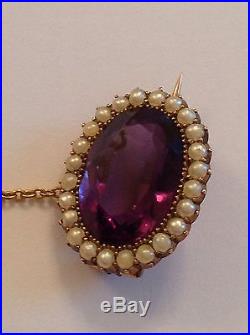 Charming Antique Victorian 15ct Gold Amethyst & Seed Pearl Set Lace Brooch