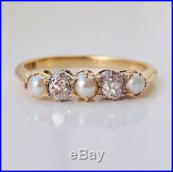 Charming Antique Victorian 18ct Gold Diamond (0.30ct) & Pearl set Ring c1890