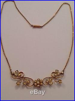 Charming Delicate Victorian 9ct Gold & Seed Pearl Set Necklace