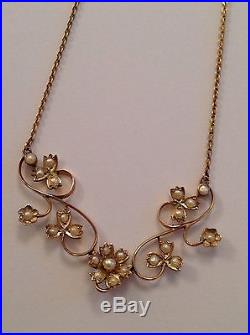 Charming Delicate Victorian 9ct Gold & Seed Pearl Set Necklace