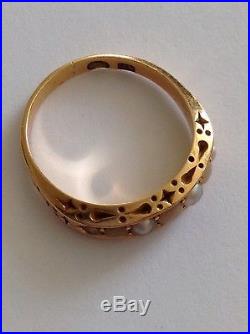 Charming Fine Victorian 18ct Gold Pale Coral & Seed Pearl Set Ring Circa 1880