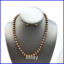 Chocolate 7.8 mm Pearl Necklace and Stud Earrings Set 14k Yellow Gold