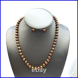 Chocolate 7.8 mm Pearl Necklace and Stud Earrings Set 14k Yellow Gold