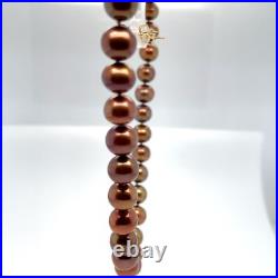 Chocolate 7.8 mm Pearl Necklace and Stud Earrings Set 14k Yellow Gold