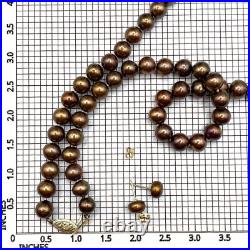 Chocolate 7.8 mm Pearl Necklace and Stud Earrings Set 14k Yellow Gold