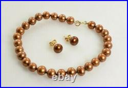 Chocolate Pearl Bracelet and Earring Set in 14k Yellow Gold